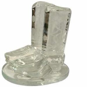 Vintage Crystal Shannon Ireland Clear Glass Etched Cowboy Boots Sculpture 4.5”